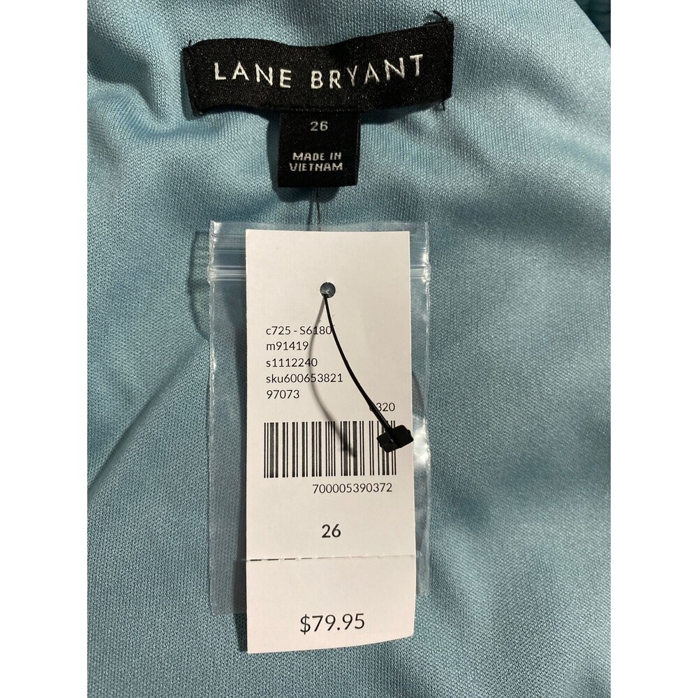 NWT Lane Bryant Dress 26 Dusty Blue Green Midi Drawstring Tropical Leaves Belt - Picture 6 of 8